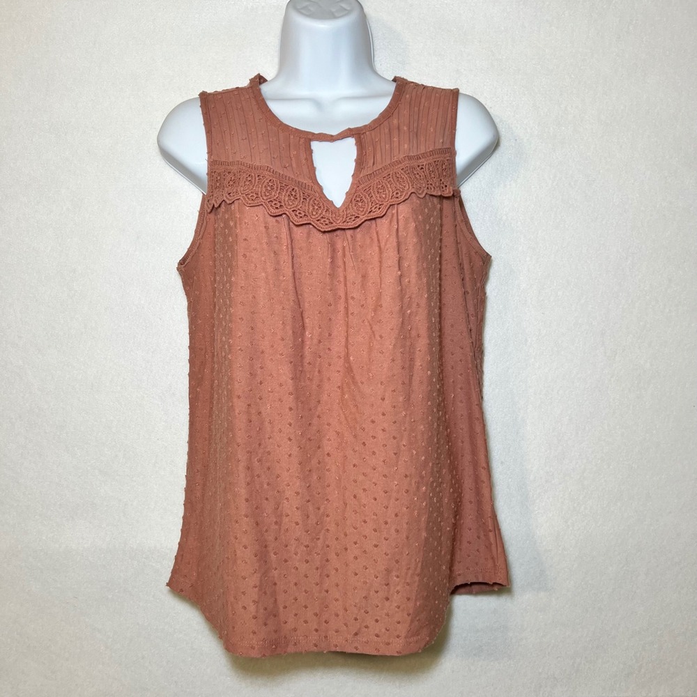 Daniel Rainn Lace Trim Swiss Dot Mori Kei Cottage Fairy Dusty Rose Top Women S